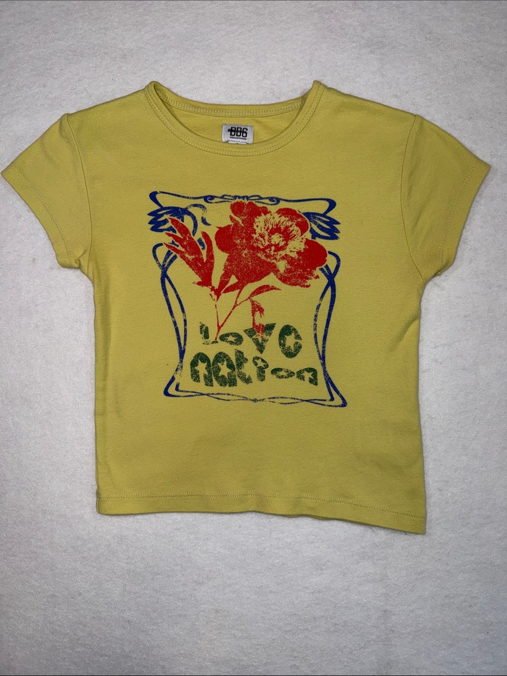 BDG Yellow Tee with Red Floral & Blue Frame